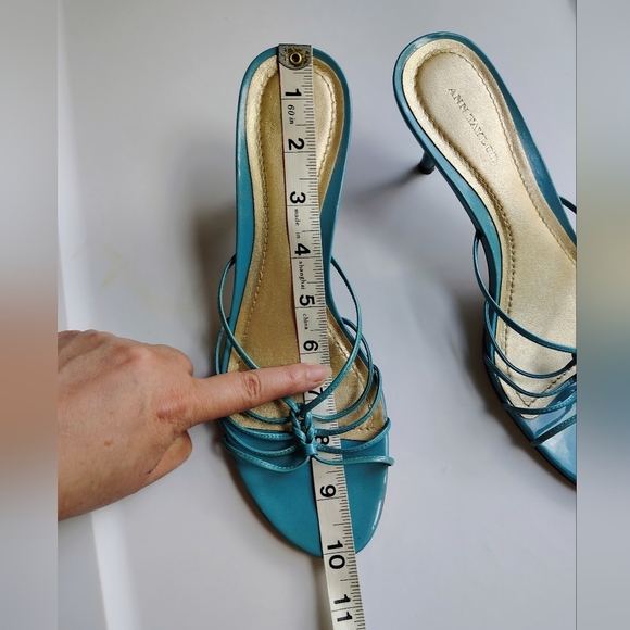 Ann Taylor women's leather strappy stiletto heel sandals,slip-on Turquoise 8.5M, - Picture 5 of 17